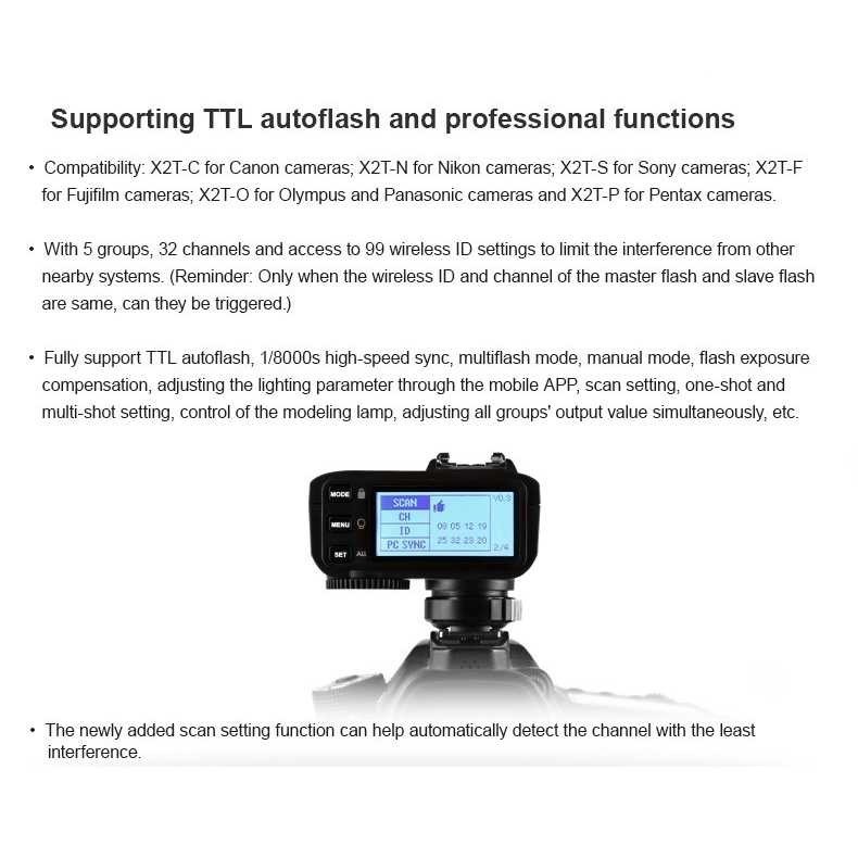 NUSASTR Godox Wireless Camera Flash Trigger Bluetooth 2.4GHz for Canon ...