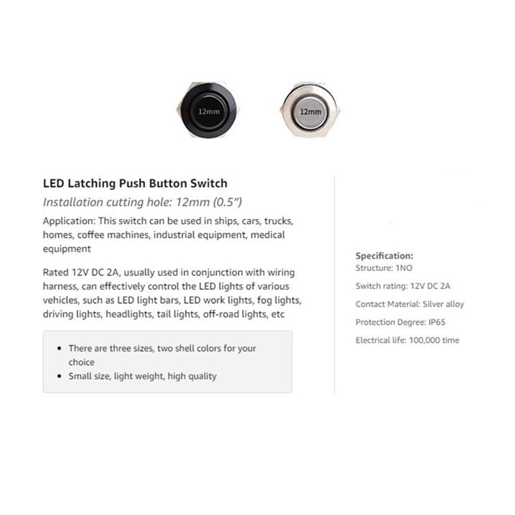 hot| 5pcs 12mm Latching Push Button with soldered Cable Aluminium Alloy ...
