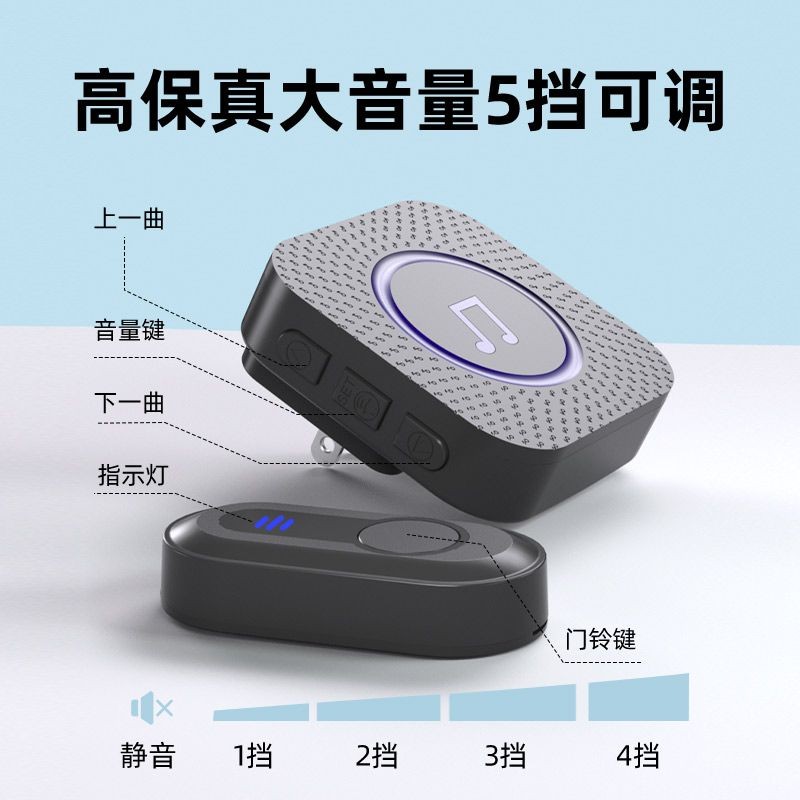 无线门铃家用超远距离智能电子遥控门玲铛一拖一大音量老人呼叫器Wireless doorbell home ultra long