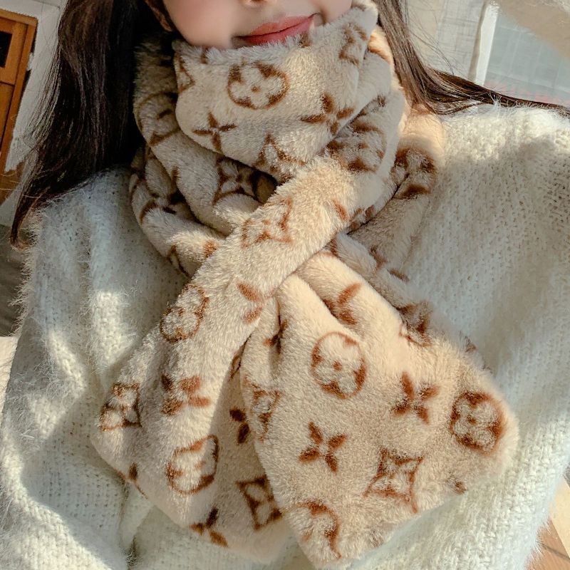 围巾女冬季保暖可爱少女毛毛绒交叉围脖学生韩版百搭原宿风潮Scarf Women's Winter Warm Cute Girl Hairy ...