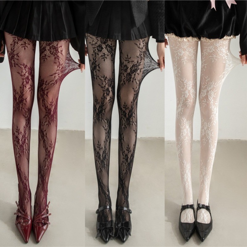 Retro Women Floral Rattan Fishnet Tights HosieryLace Flower Bottomed ...