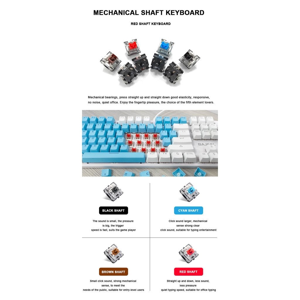 Bajeal Two-Color Wired Mechanical Keyboard Gaming Game Internet Cafe ...