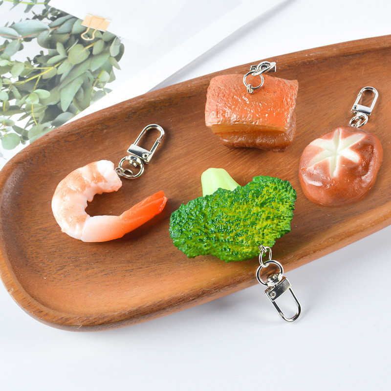 Mini Shrimp Broccoli Simulation Food Keychain PVC Braised Pork Rib ...