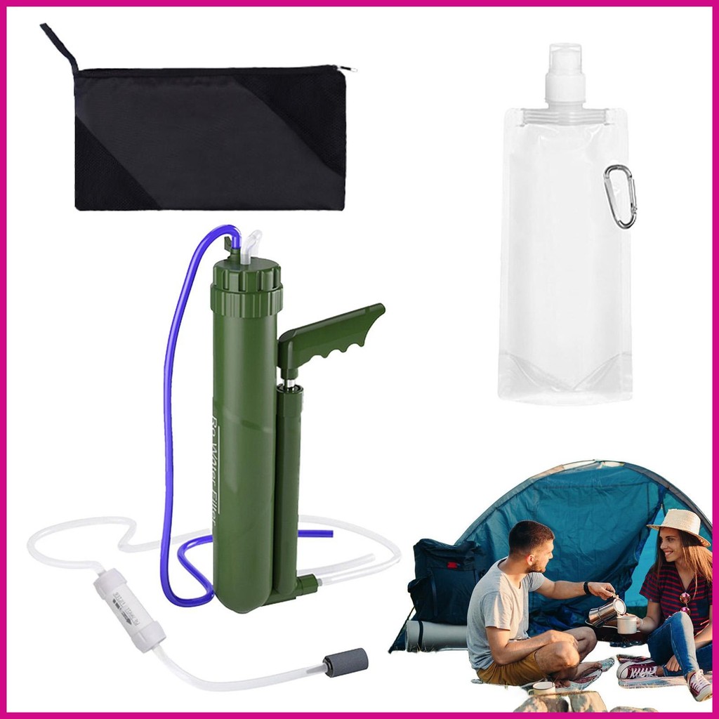 Membrane Solutions Water Filter Hand Pump Kit – 0.01um Hollow Fiber, 1500L Life, W/ Pouch Bladder