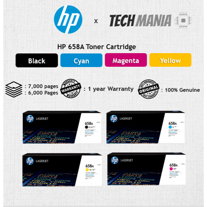 [100% ORIGINAL] HP 658A LaserJet Toner Cartridge(W2000A W20001A W20002 ...
