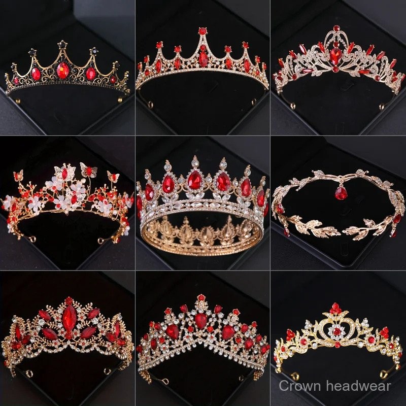 Baroque Vintage Red Crystal Rhinestone Tiaras And Crowns Queen Princess ...
