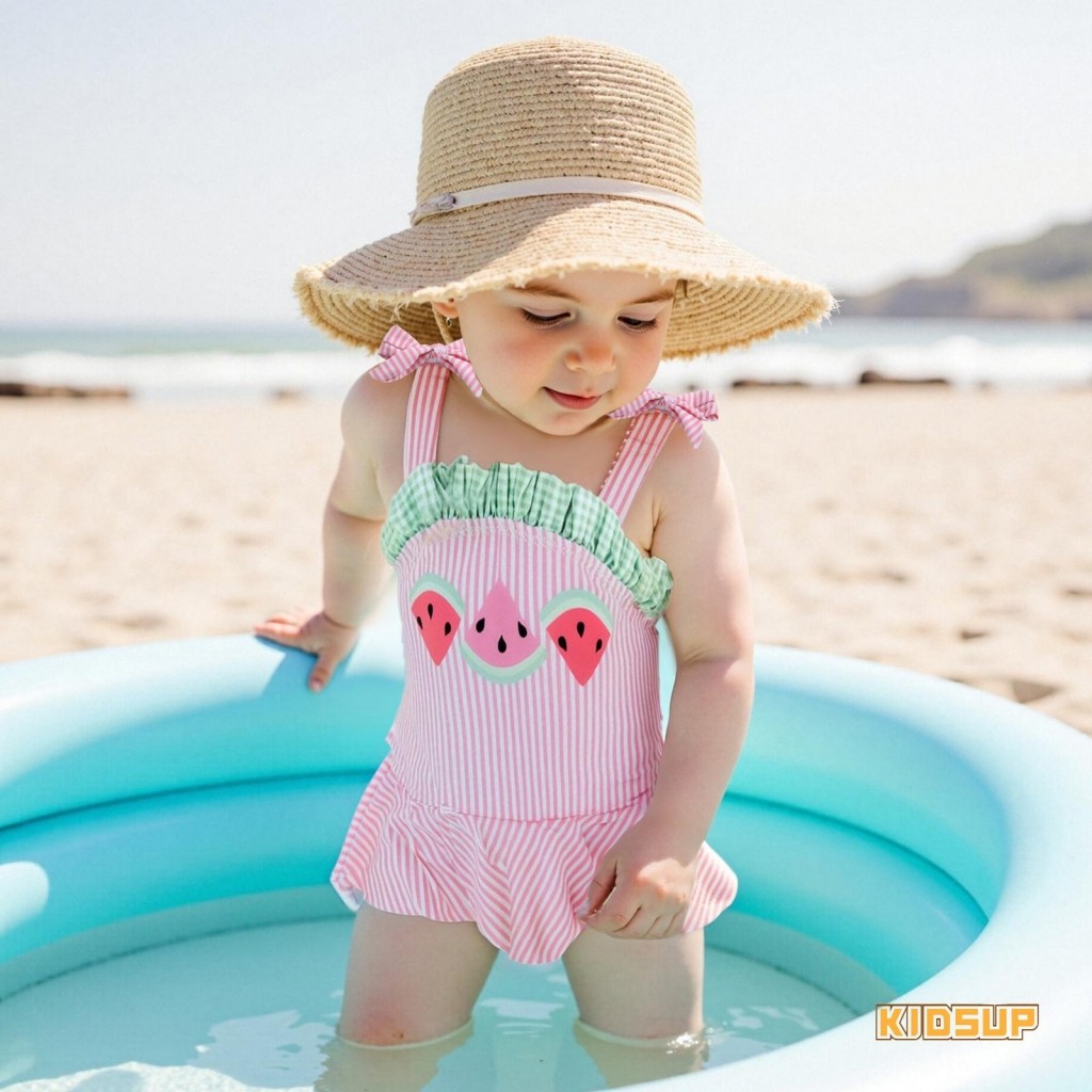 KIDSUP-Toddler Girl Swimsuit Cute Watermelon Print Sleeveless Tie