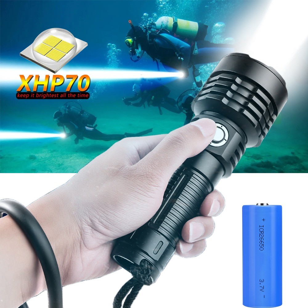 Brightest XHP70 Diving Flashlight Waterproof Light Underwater Lantern ...