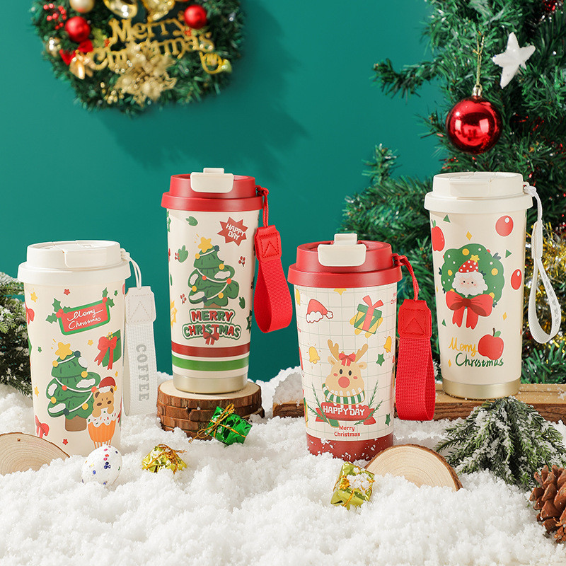 Little Surprise Box, Red Christmas sticker themed Stainless Steel Thermos Bottle with Strainer,400ml main image 0
