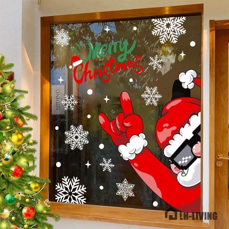 2025 Christmas Glass Sticker Cute Santa Claus Electrostatic Sticker ...