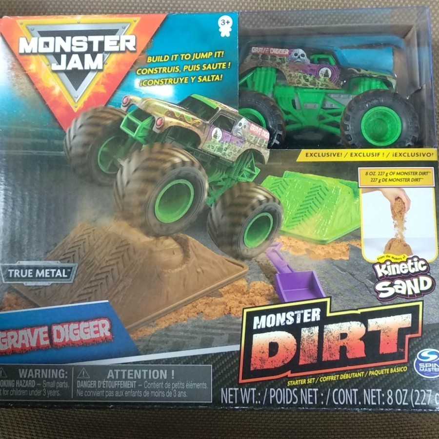 Monster Jam Grave Digger Alien Invasion Dirt kinetic sand spin master ...