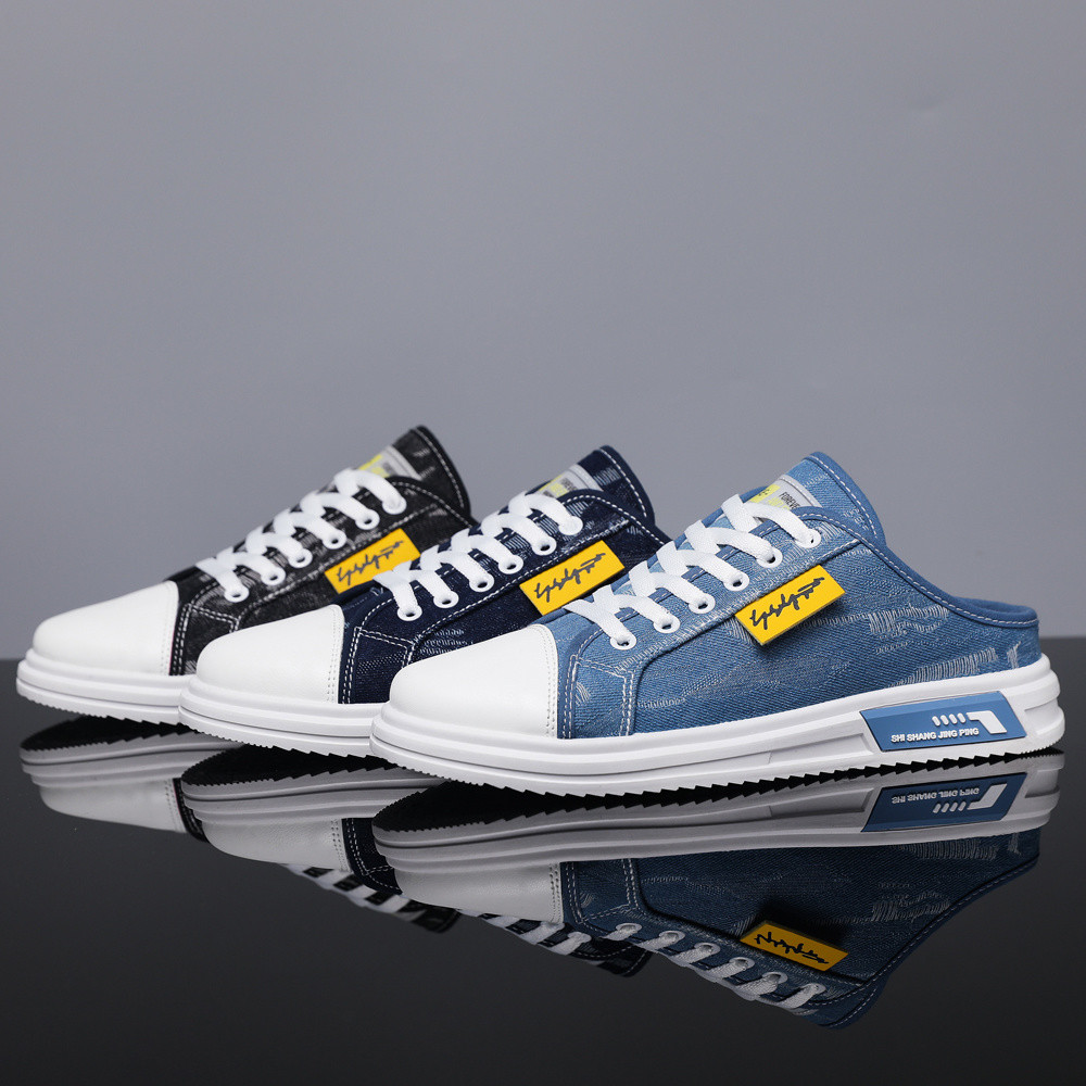 RM15 off Large Size 47 Canvas Shoes Men Summer Casual Low Top Lazy Half Slippers Men Trendy Men Heelless Men s Shoes Outing