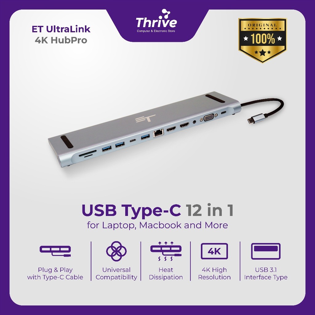 ET UltraLink 12in1 USB Type-C Hub 4K Docking Station - 12 Port USB-C ...