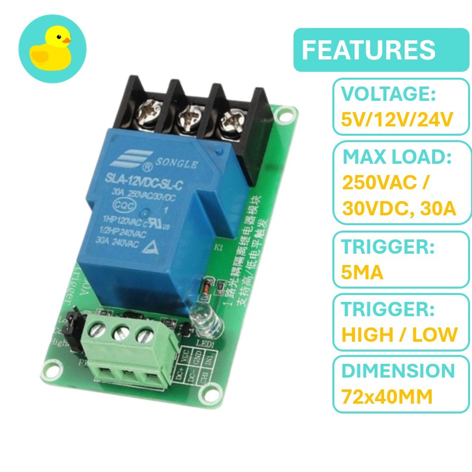 5V 30A Single Channel Relay Module With Optocoupler Isolation | Shopee ...