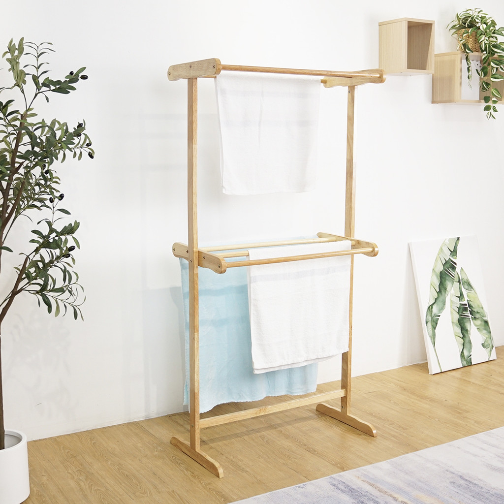 MOKU Home KARIYA Solid Wood 2 Tier High Towel Rack-Natural | Shopee ...