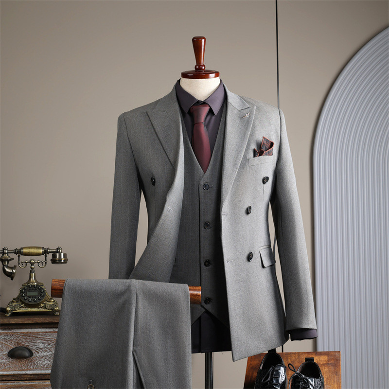 Blue Double-Breasted Suit Men's Formal Suit British Fashion Wedding ...
