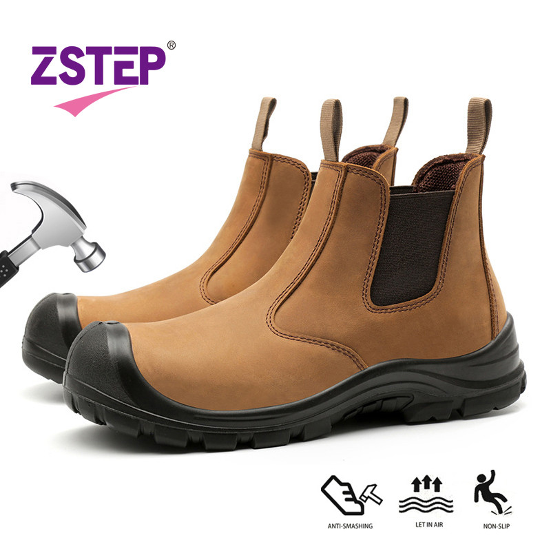 Zstep Safety Boots Steel Toe Shoes Slipon Elastic Band Chelsea Leather
