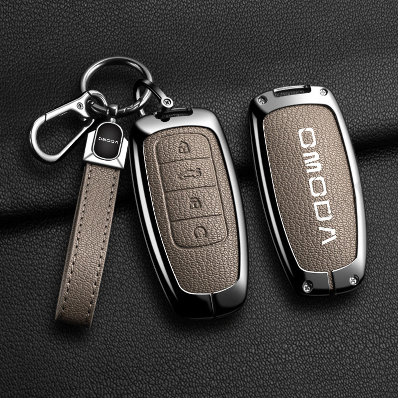 Zinc Alloy Goatskin Genuine Leather Car Key Case Cover Smart Keyless ...