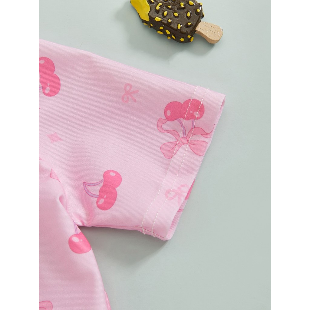 MANGO-Toddler Girl Rash Guard Swimsuit Cherry/Bow Print Zipper Short ...
