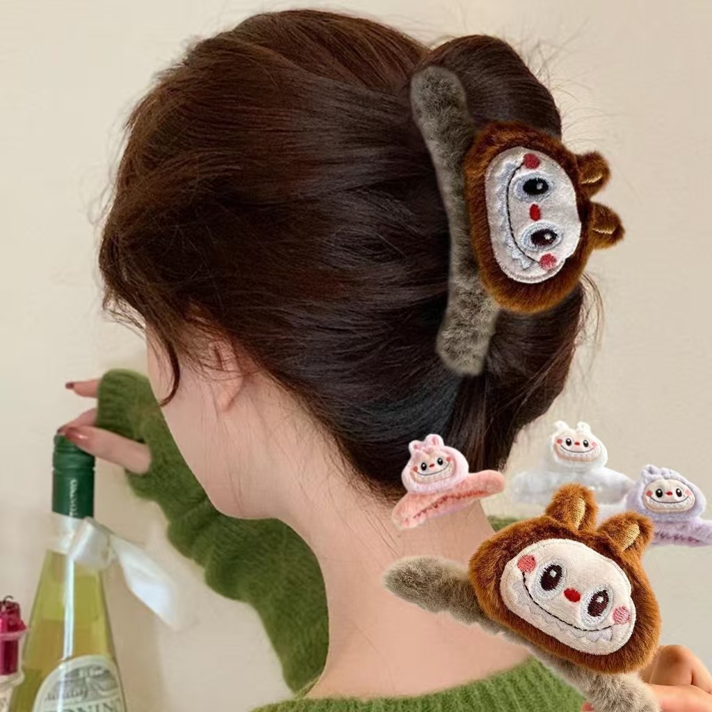 2024 New Cute Labubu Cartoon Hairpin Women Kawaii Labubu Plush Grabber ...
