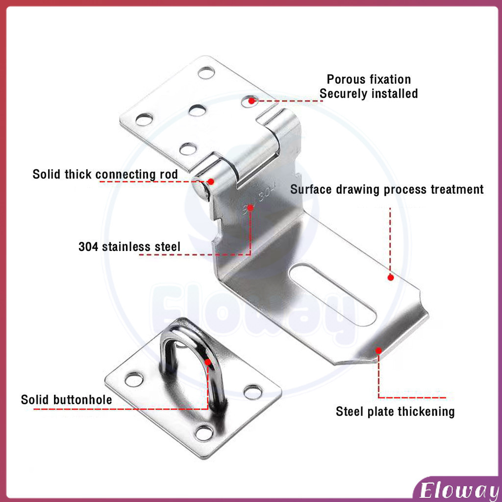 ELY 3/4/5 Inches 90/180 Degree Padlock Hasp Stainless Steel Security ...