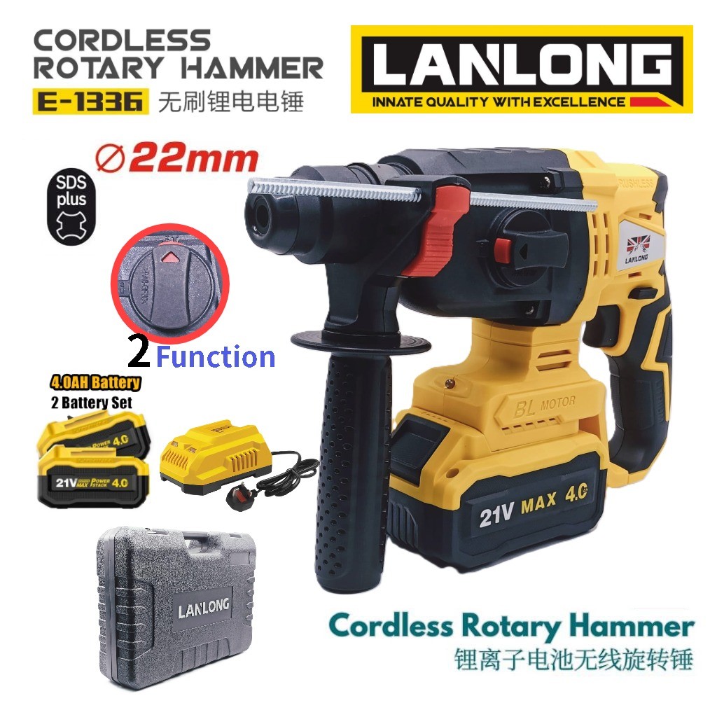LANLONG 21V Cordless Rotary Hammer Brushless motor 2 mode l Brushless ...
