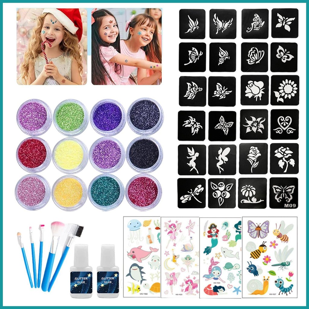Facepaint Makeup Kit Face and Body Painting Set 12 Colors Glitter ...