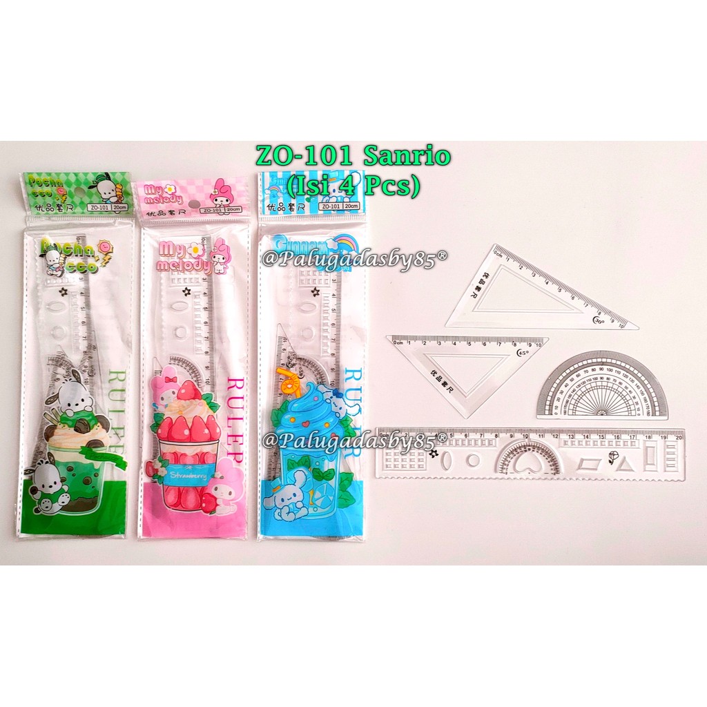 (1 Set/4 Pcs) Sanrio ZO-101 Ruler Set / Sanrio Ruler Set / Sanrio Ruler ...