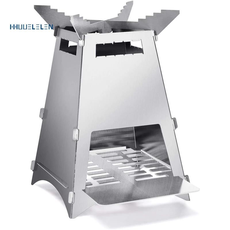 Stainless Steel Folding Camping Wood Stove, Lightweigt Portable Wood
