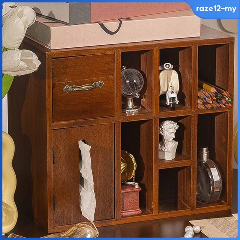 [RazecaMY] Wooden Storage Cabinet Desktop Container with Tissue Box ...