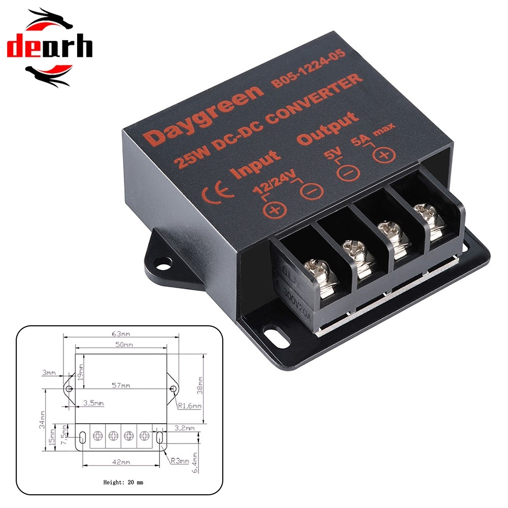 5V 5A 25W DC-DC Buck Converter - Waterproof, 12V/24V (8-28V Input) To 5V Step-Down Power Module - View #9