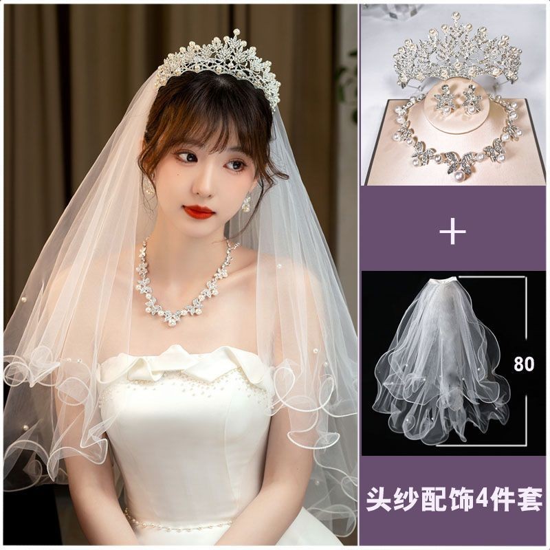 Wedding veil 头纱新娘头饰婚纱三件套皇冠高级领证结婚登记白色求婚拍照 现货 热卖Ready Stock | Shopee Malaysia