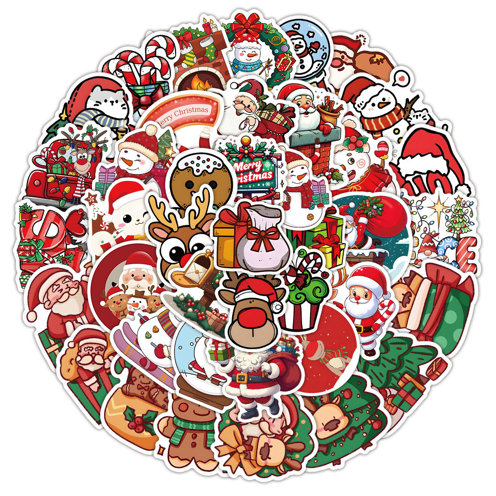 100 50pcs Cartoon Cute Christmas Santa Claus Snowman Decorations