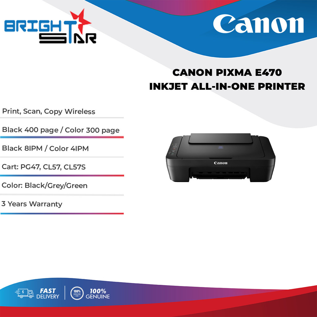 CANON PIXMA E470 Inkjet All-In-One Wireless Printer | Shopee Malaysia