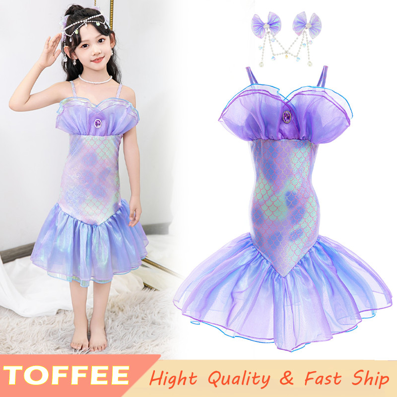 Little Mermaid Princess Ariel Blue Purple Dress For Kids Girl Mesh ...