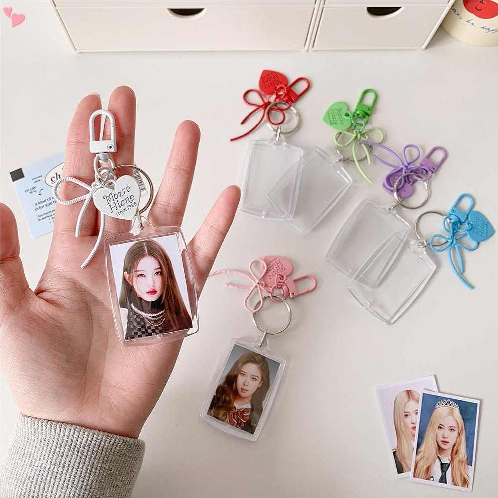 Acrylic Transparent 1-inch ID Photo Storage Card Holder Peach Heart ...