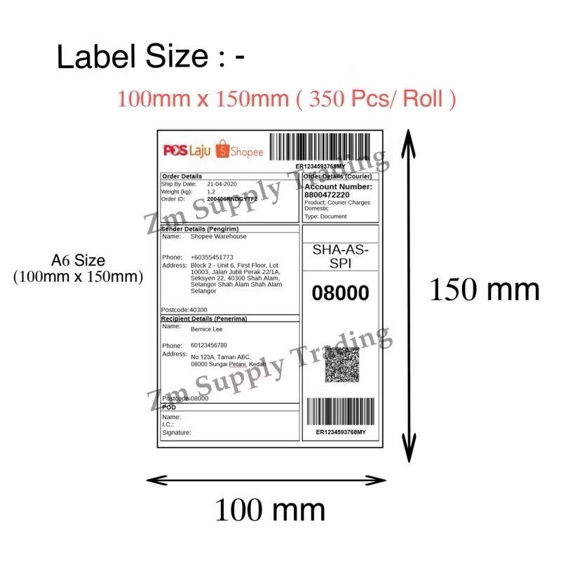 350 pcs Thermal Sticker A6 Paper Roll Fold Stack Airway Bill Sticker ...