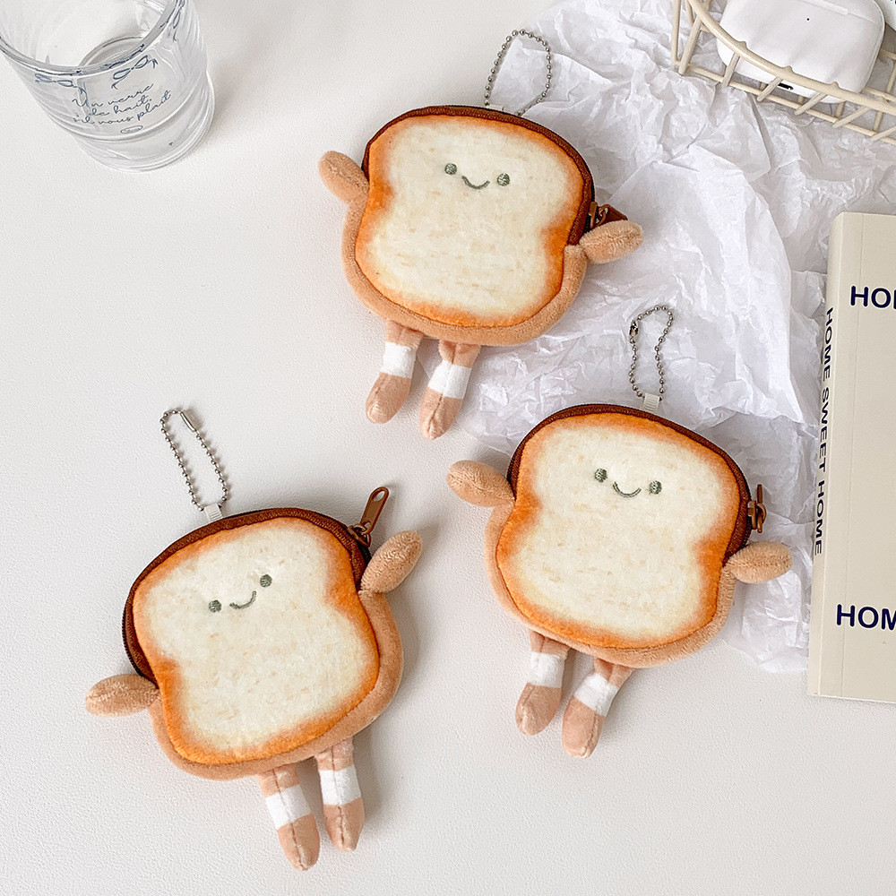 Ins Mini Cartoon Toast Coin Purse Cute Plush Doll Headphone Storage Bag
