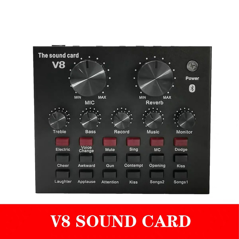 Sound Card V8 Bluetooth Audio Streaming USB Headset Microphone Live ...