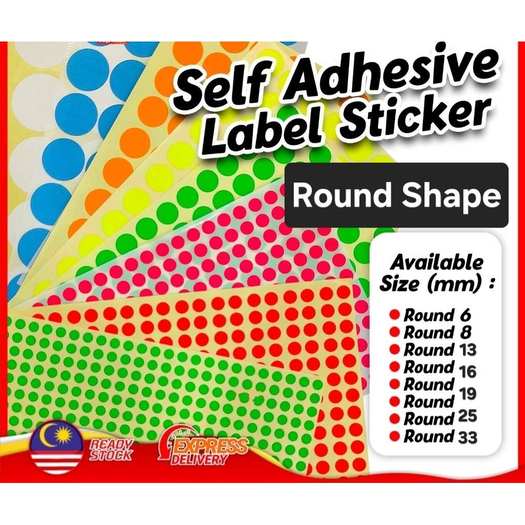 Self Adhesive Round Label Sticker Colour 10pcs/pack or White 20pcs/pack ...