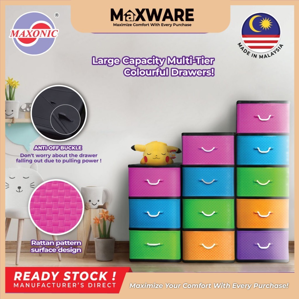 Maxware 3/4/5 Tier Multicolor Plastic Drawer Laci Plastik Warna-Warni ...