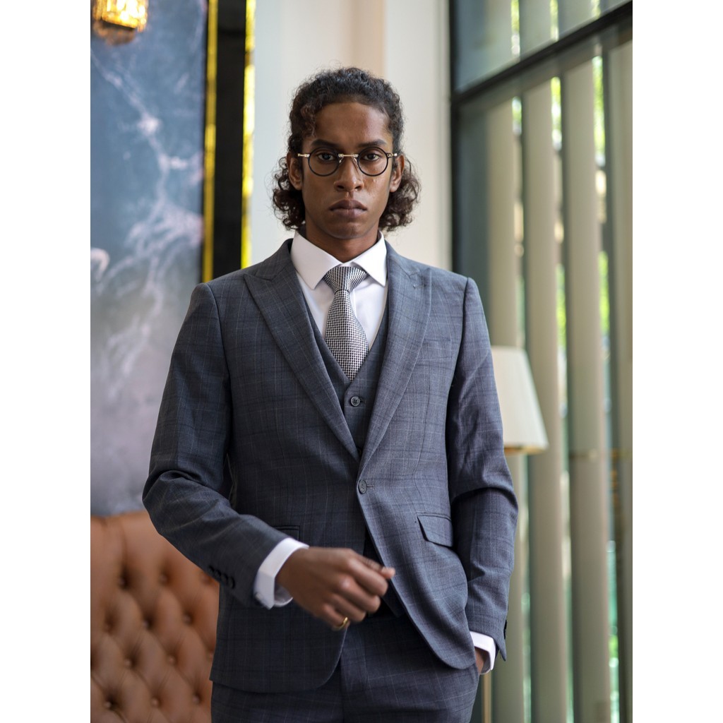SmartMaster Windowpane Skinny Fit Single Button Formal Suit in Grey ...