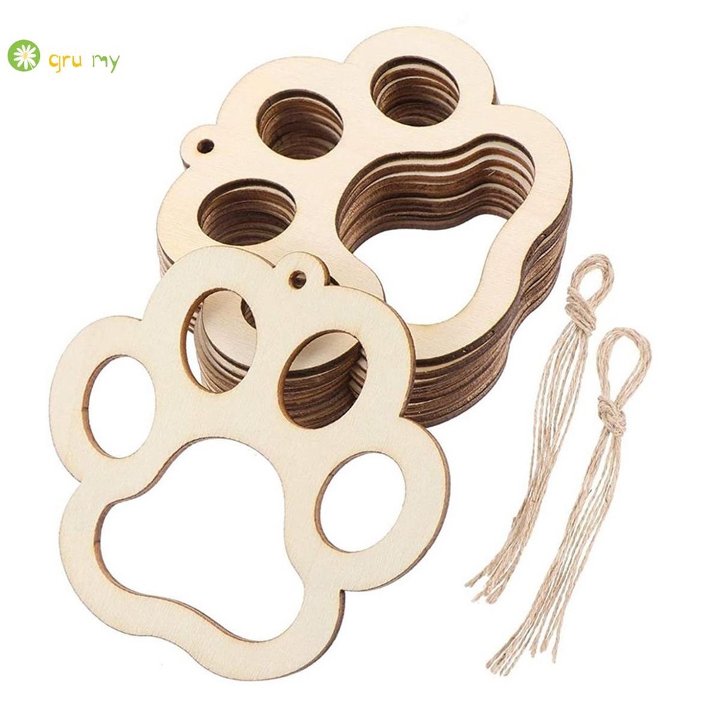 50 PCS Mini Dog Wood DIY Parts Kit Crafts Cutouts Wooden Little Claw ...