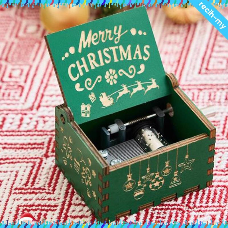 [RecihMY] Wooden Hand Crank Music Boxes Hand Crank Merry Christmas