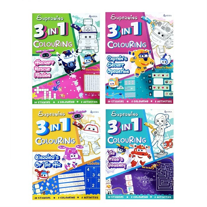 Super Wing 3-in-1 Coloring Book with Stickers (30 Stickers, 8 Coloring ...