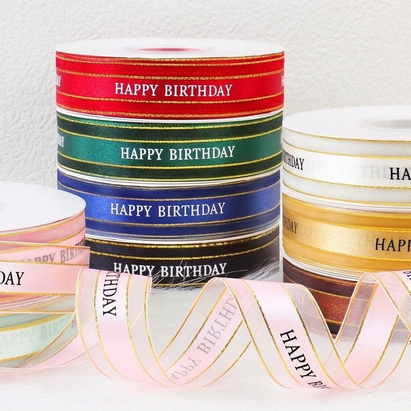 Premium HAPPY BIRTHDAYS / BEST WISHES FOR YOU Ribbon with GOLD List ...