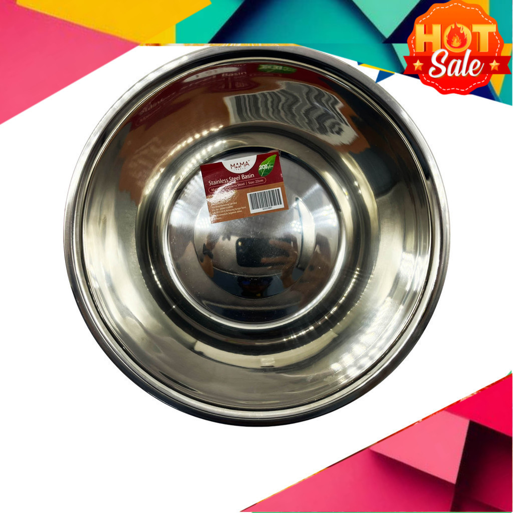 PLUS Mangkuk Besi Bulat, Mangkuk Besi Besar Stainless Steel Basin 22cm ...