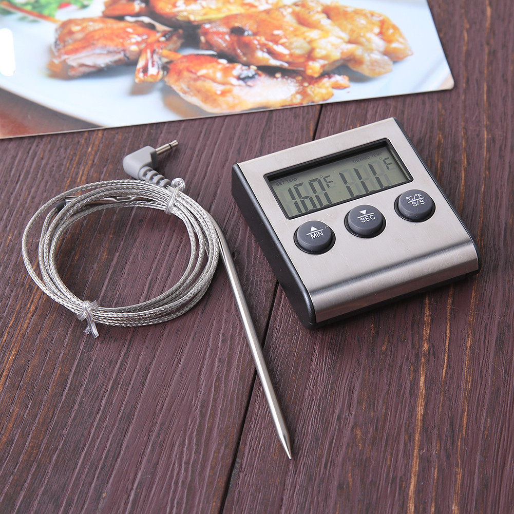 Digital Display Food Thermometer Probe Meat Timer Meter Cook Kitchen ...