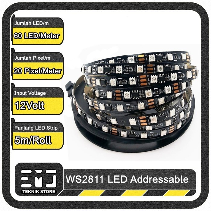 Led strip ws2811 ws 2811 300led 12Volt 12V 5 meter strobe black pcb ...