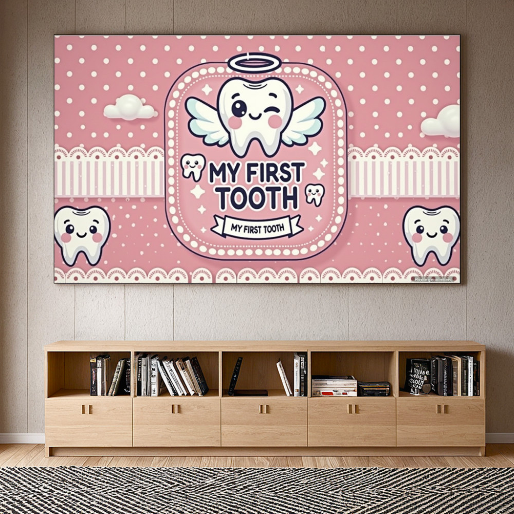 First Tooth for Boy Backdrop Cute Milk Tooth Blue Toothpaste Toothbrush ...